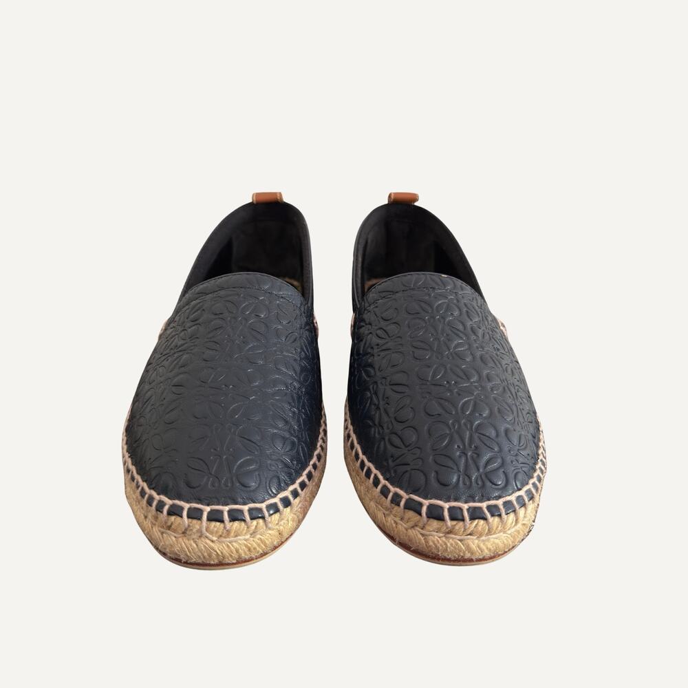 Loewe Black Embossed Leather Espadrille Loafers - Picture 3 of 8